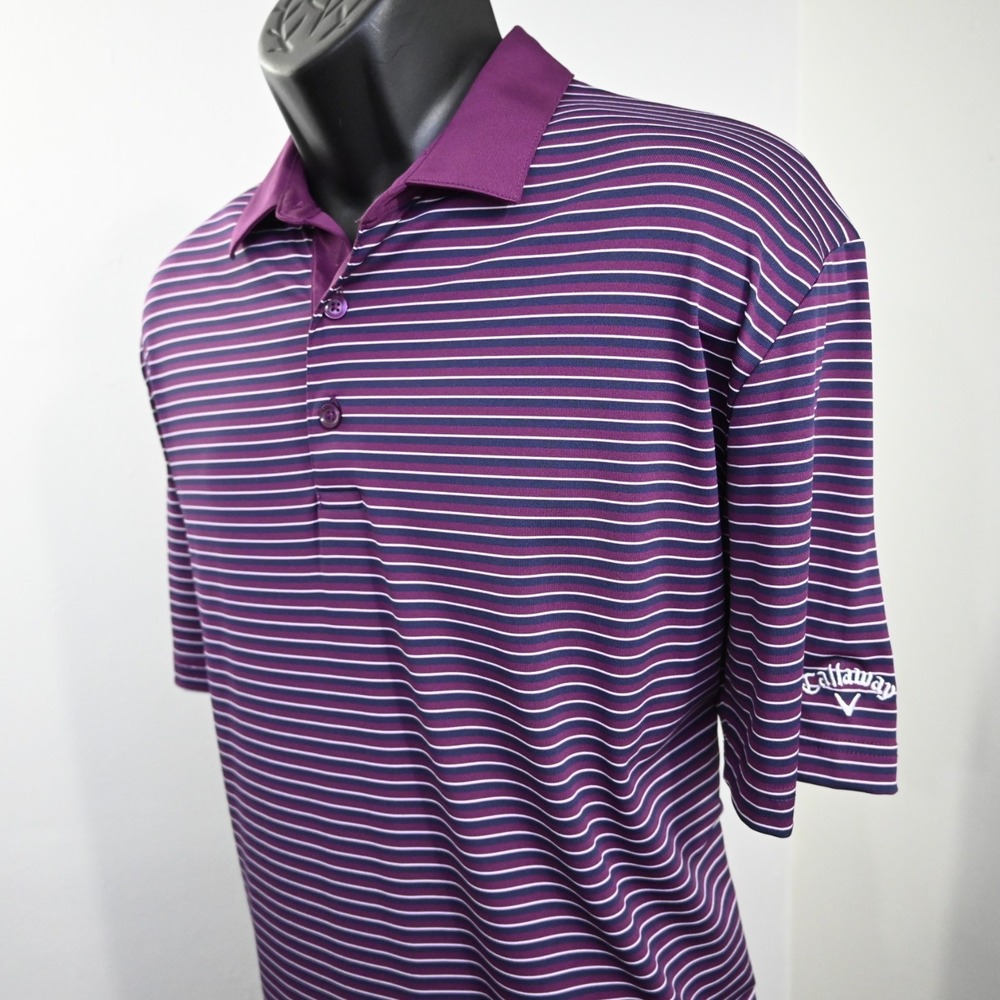 Callaway Golf‎ Polo Mens Large Striped Opti-Dri Performance Short Sleeve